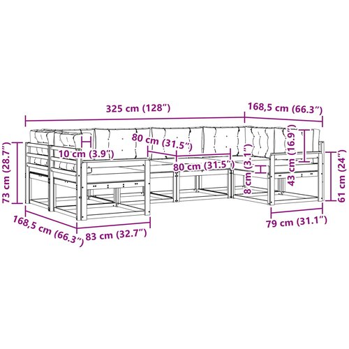  Set vanjskih sofa 6 kom. Prirodna i krem Smeđa 325 x 168,5 x 73 cm Slike
