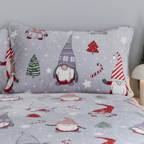 Catherine Lansfield Siva podalj&amp;scaron;ana posteljnina za zakonsko posteljo iz mikropli&amp;scaron;a 230x220 cm Festive Gnomes &amp;ndash; Slike