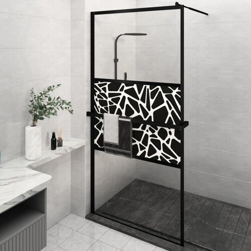 VidaXL Pregrada za tu&amp;scaron; s policom crna 115x195 cm staklo ESG i aluminij Slike