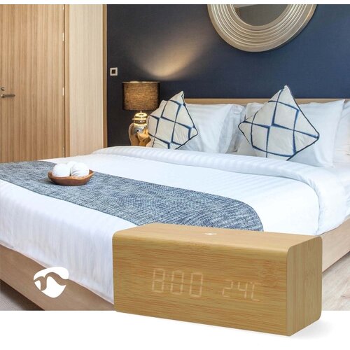 Nedis Digitalna FM budilka LED s snooze, datumom in termometrom, Bež, (5000232123) Slike