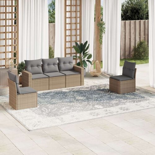  5-dijelni vrtni set sofa s jastucima bež od poliratana Slike