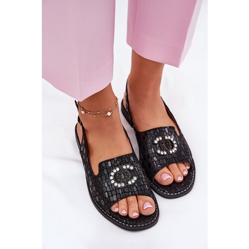 S. BARSKI Leather Sandals With Decoration On Flat Heel S.Barski Cene