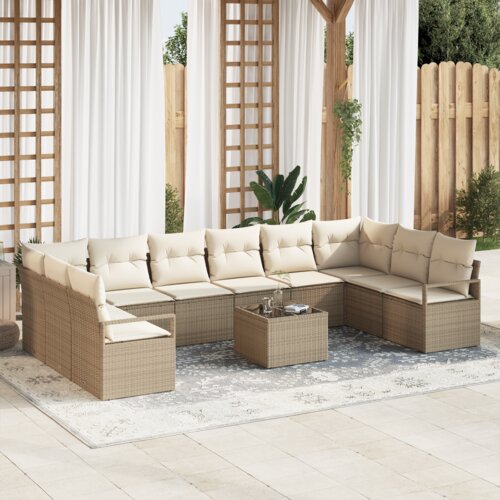 vidaXL 11-delni set vrtne garniture z blazinami rjava poli ratan Cene
