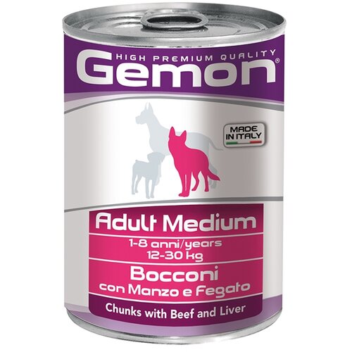Gemon vlažna hrana za pse adult medium komadići govedine&jetre u konzervi 415g Cene