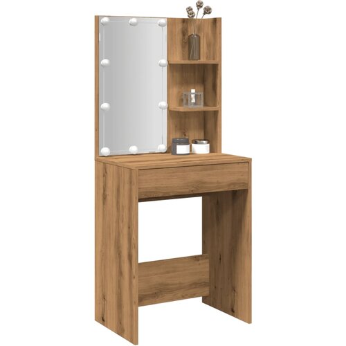 vidaXL Toaletna mizica z LED lučkami artisan hrast 60x40x140 cm Cene