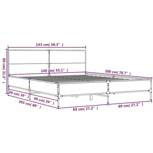  Okvir kreveta crni 140 x 200 cm od konstruiranog drva i metala Slike