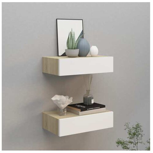  Zidne police s ladicama 2 kom hrast i bijele 40x23,5x10 cm MDF Cijene