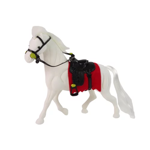  Figurica bijeli baršunasti konjić sa crnim sedlom