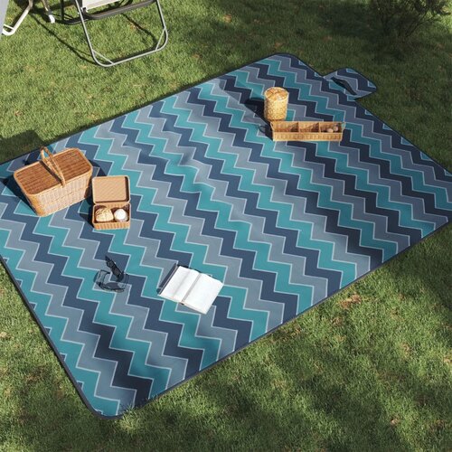 vidaXL Piknik odeja zložljiva modra valovita 200x150 cm žametna Cene