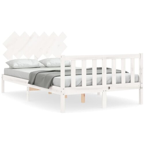 Maison Chic Posteljni okvir - Dvoposteljna postelja - Zakonska postelja z vzglavjem bel trden les-J15761, (21766222) Slike