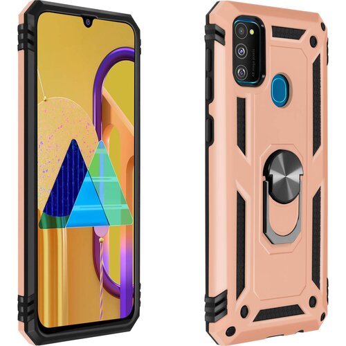 AVIZAR Ovitek za Samsung Galaxy M31 / M30s / M21, odporen na udarce, s kovinskim držalom za prstan - roza zlato, (20720635) Cene