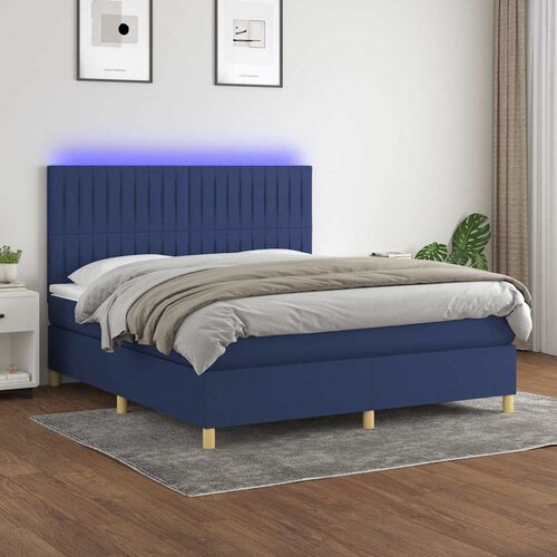  box spring s madracem LED plavi 160x200 cm od tkanine Cijene