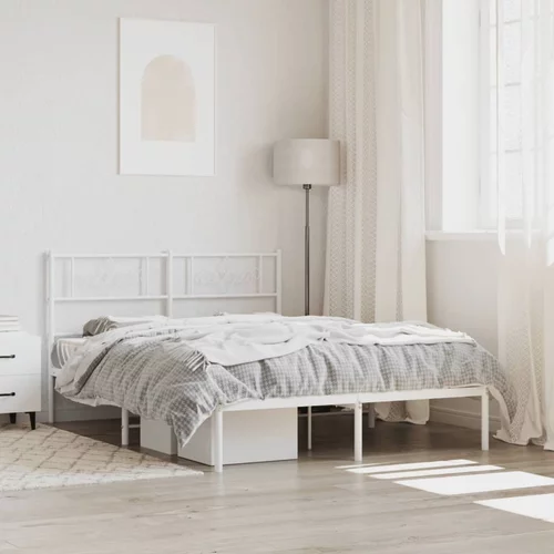 vidaXL Kovinski posteljni okvir z vzglavjem bel 120x190 cm