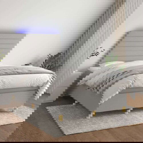  Box spring postelja z vzmetnico LED sv. siva 120x200 cm blago, (20937232) Cene