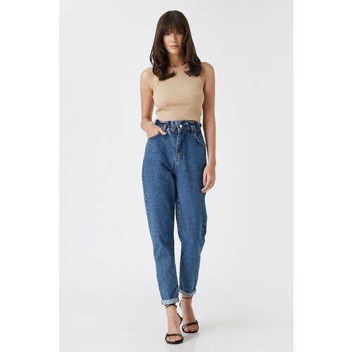 Koton Women&amp;#039;s High Waist Denim Trousers Casual Fit Lightweight Slim Leg - Mom Jean 3sal40037md Slike