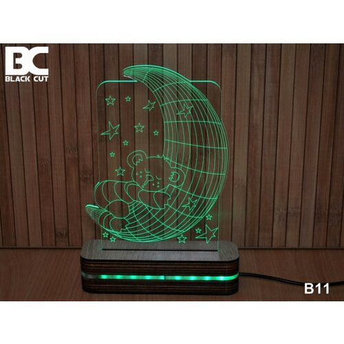 Black Cut 3D lampa sa 9 različitih boja i daljinskim upravljačem - mesec i meda ( B11 ) Slike