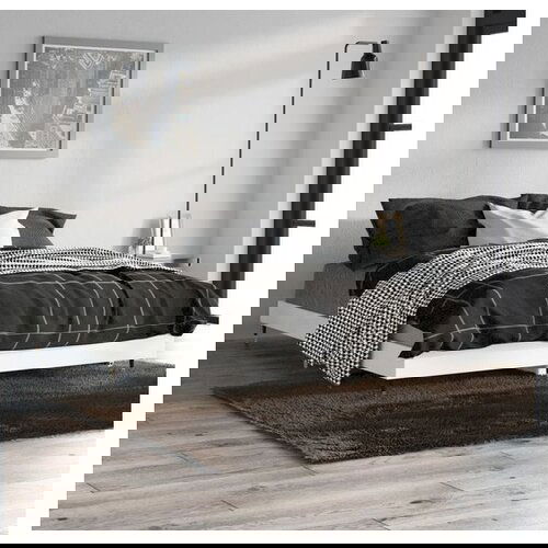 VidaXL Posteljni okvir visok sijaj bel 135x190 cm inzenirski Slike