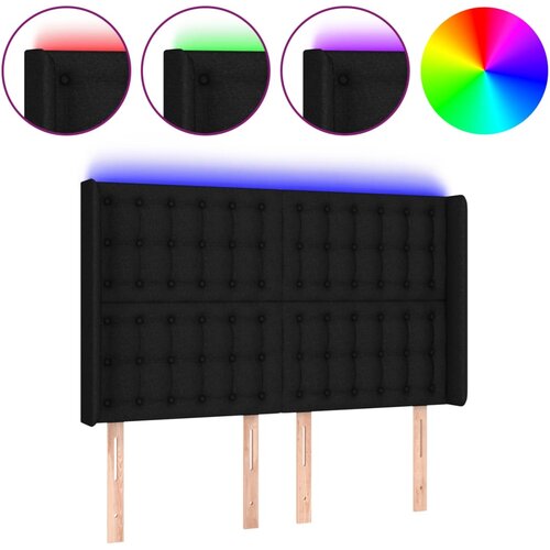 VidaXL LED uzglavlje crno 147 x 16 x 118/128 cm od tkanine Slike