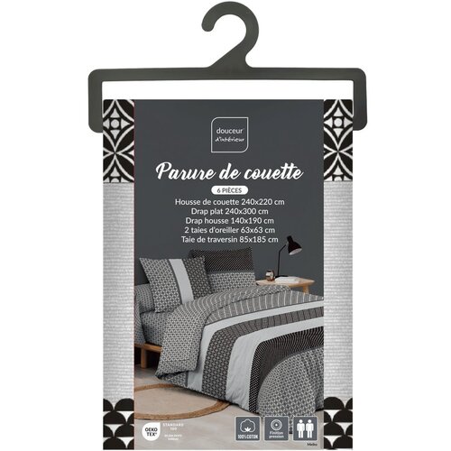 Douceur d int&amp;eacute;rieur Crno-bijela pamučna posteljina za bračni krevet/za produženi krevet s uključenom plahtom/6-dijelna 240x220 cm Meiko &amp;ndash; Slike