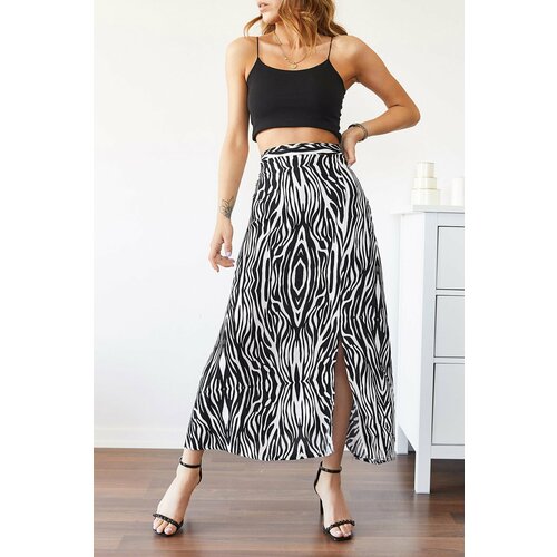XHAN Women's Black & White Zebra Patterned Slit Skirt Slike