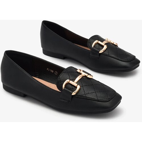 Resti Black women's quilted moccasins with gold embellishment Wetifa Cene