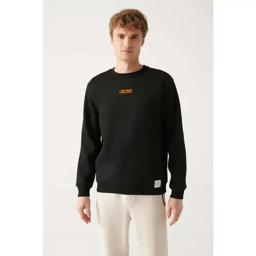 Avva Black Crew Neck Printed Unisex Sweatshirt with a Normal Fit, Normal Cut