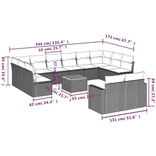  Vrtna garnitura - 13-dijelni set vrtnih sofa s jastucima poliratan crni - Crna 1 Slike