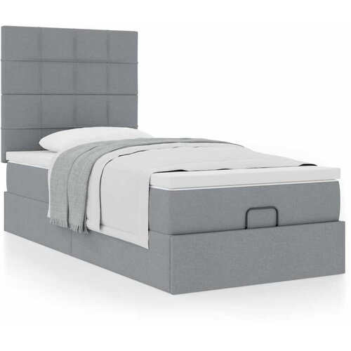 vidaXL Otomanski posteljni okvir z vzmetnico siv 90x190 cm blago Cene