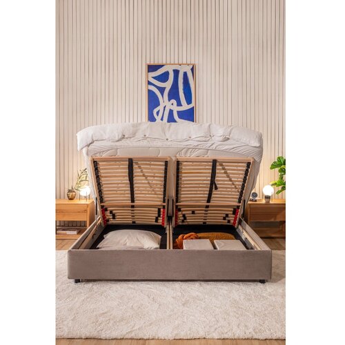 Bonami Selection Sivi tapecirani bračni krevet s podnicom i prostorom za odlaganje 180x200 cm Myra Bold &amp;ndash; Slike