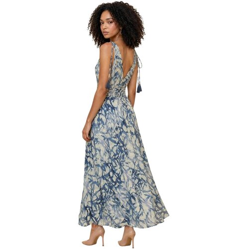 Ayfee Dolge obleke ABITO SCOLLO MARYLIN CON TASSEL 451-CAM26360 Modra Slike