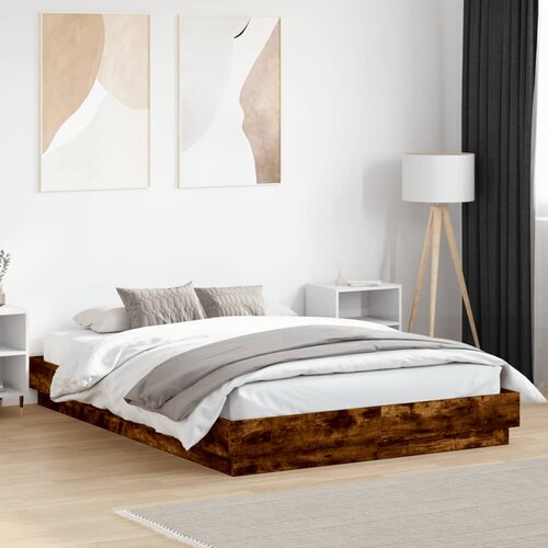  Okvir kreveta s LED svjetlima dimljena boja hrasta 120 x 200 cm Cene