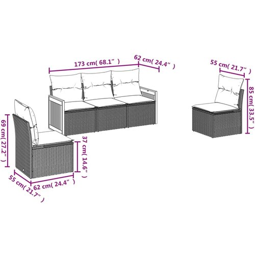  5-dijelna vrtna garnitura od poliratana s jastucima crna 59 x 62 x 69 cm Slike