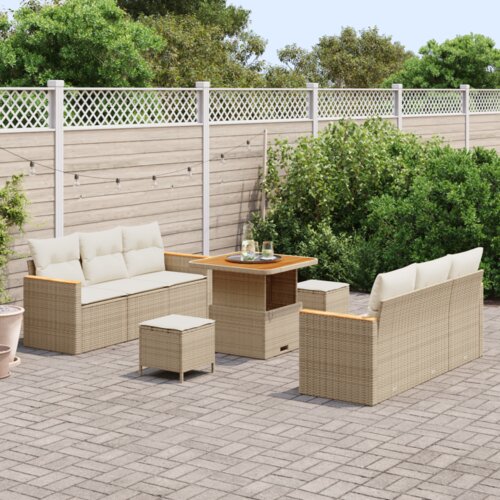vidaXL 9-dijelni vrtni sofa set s jastučićima bež poli ratan akacija Cijene