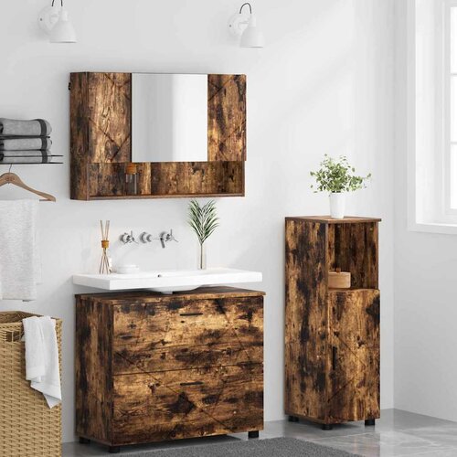  Set namje&amp;scaron;taja za kupaonicu 3 kom. Dimljeni hrast Smeđa 76,5 x 35 x 64 cm Slike