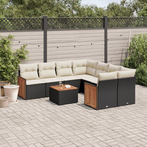  9-dijelni set vrtnih sofa s jastucima crni od poliratana Cijene