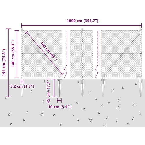  Ograda od lančane veze s &amp;scaron;iljcima 10 x 1,4 m Pocinčani čelik Slike