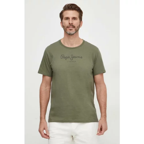 PepeJeans Bombažna kratka majica Eggo moška, zelena barva