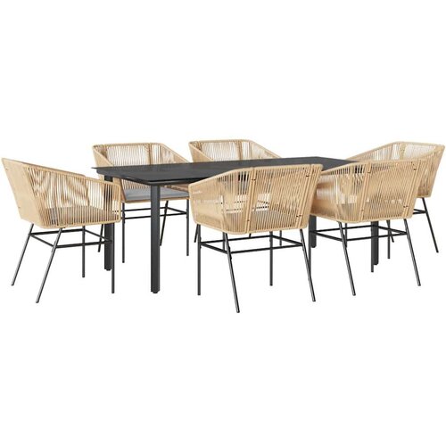 Vrtna garnitura - 6-dijelni vrtni blagovaonski set s jastucima poliratan i staklo Smeđa 200 x 100 x 74 cm 6 Slike