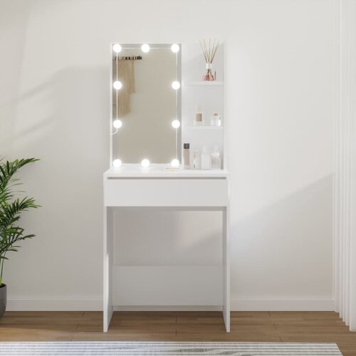 The Living Store Toaletna mizica z LED lučkami bela 60x40x140 cm - Toaletna Mizica, (21663714) Cene
