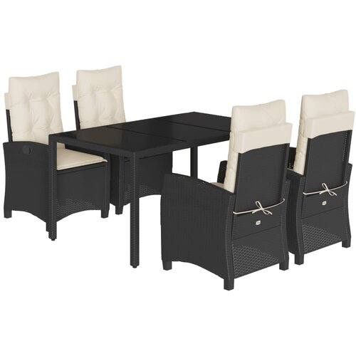  5-dijelni vrtni blagovaonski set s jastucima od poliratana crni Crna 150 cm table length Slike