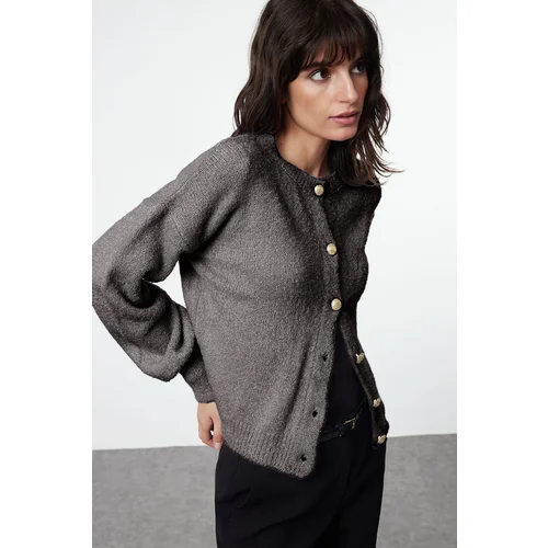 Trendyol Anthracite Boucle Knit Cardigan