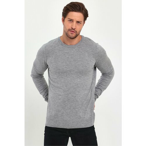Lafaba Men's Gray Crew Neck Basic Knitwear Sweater Slike