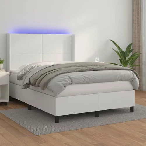  Box spring postelja z vzmetnico LED bela 140x190cm umetno usnje, (20893859)