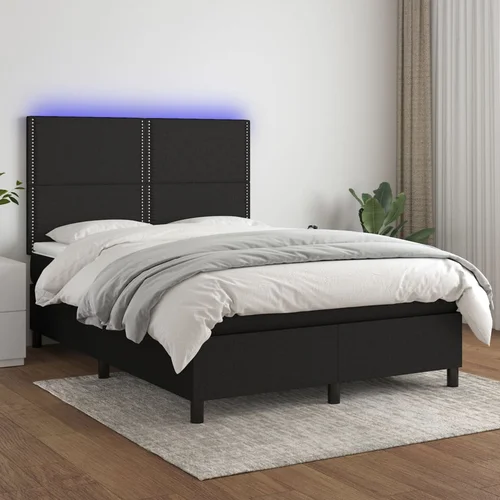 The Living Store Box spring postelja z vzmetnico LED črna 140x200 cm blago - Box Spring Postelja, (21518161)