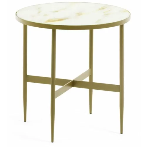 Kave Home Okrogla stranska mizica z mizno ploščo v marmornem dekorju ø 50 cm Elisenda –