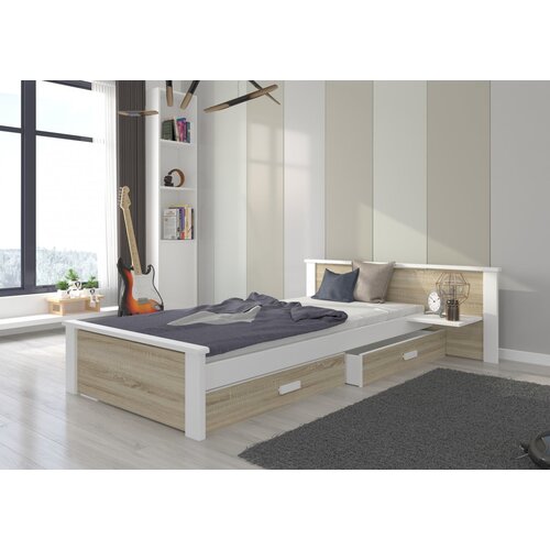 ADRK Mladinska postelja ALDEX SHELF z dvema predaloma 180x80 cm - BELA-SONOMA HRAST Cene