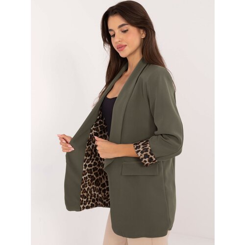 Fashion Hunters Khaki jacket with animal print lining Cene