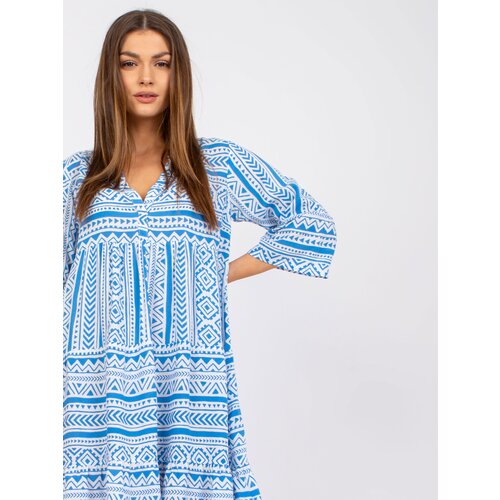 Fashion Hunters Light blue dress with patterns Slike