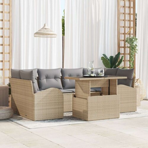  7-dijelni vrtni sofa set s jastučićima Bež Poli ratan Slike