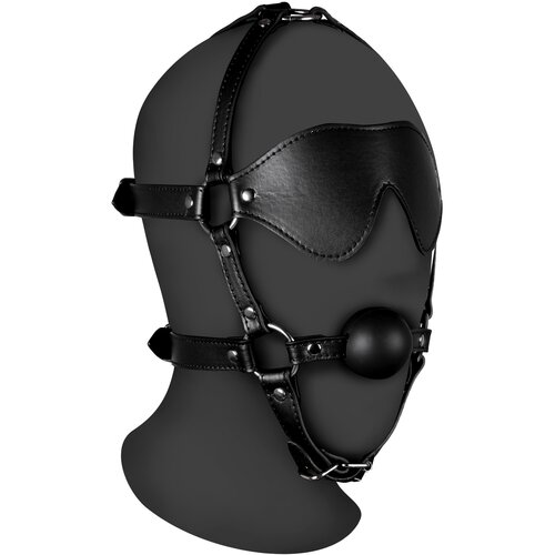 Ouch! Xtreme Blindfolded Head Harness with Solid Ball Gag Black Slike